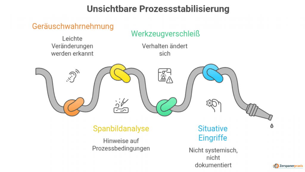 Prozess stabilisieren in der Zerspanung durch Geräuschwahrnehmung, Spanbildanalyse und situative Eingriffe des Bedieners